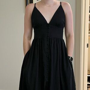 Abercrombie Black Linen V Neck Black Dress with Pockets